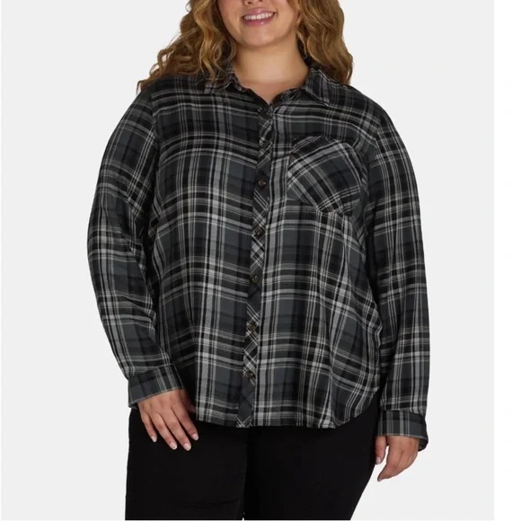 Terra & Sky Dark Gray Black White Oversized Button Down Shirt Size 28W NWT - Picture 2 of 11
